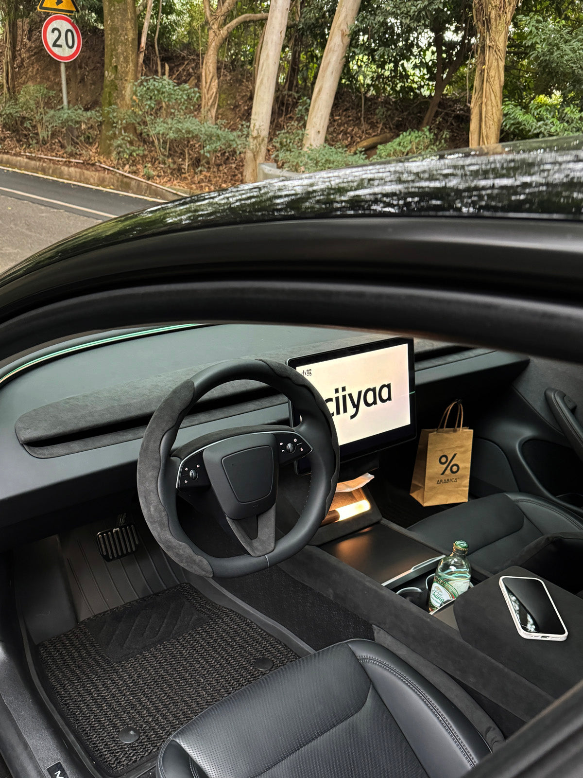 Alcantara Back Seat Cup Cover for Tesla Model 3 Highland 2025 2024